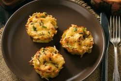 Plate of three miniature potato kugel cups 